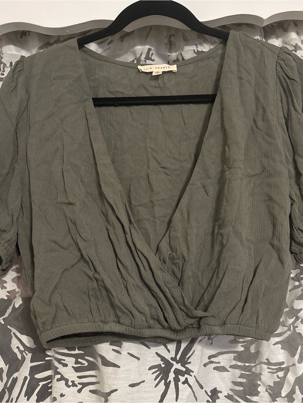 La Hearts Olive Wrap Crop Top